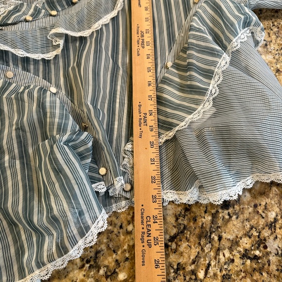 Green striped. Sheer ruffle blouse. New w/out tags. No size see measurements - Picture 6 of 7